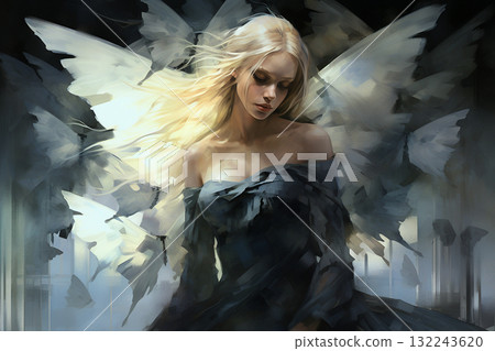 Mystical Angelic Figure in Ethereal Light 132243620