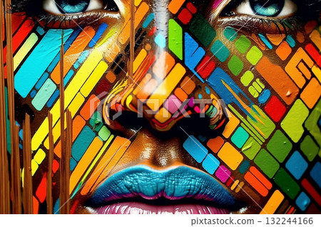 Colorful Face Mural 132244166