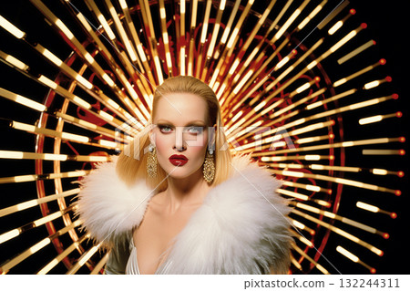 Glamorous Fashion Model with Firework Backdrop 132244311