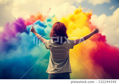 Joyful Celebration with Colorful Smoke 132244349