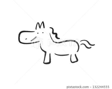 Cute smiling horse in ink painting 2026 New Year's material monochrome Cute smiling horse in ink painting 2026 New Year's material monochrome 132244555