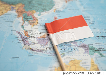 Bangkok, Thailand December 7, 2023, Idonesia flag on world map. Bangkok, Thailand December 7, 2023, Idonesia flag on world map. 132244849