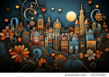 Enchanting Night in Stylized Floral Town 132245087