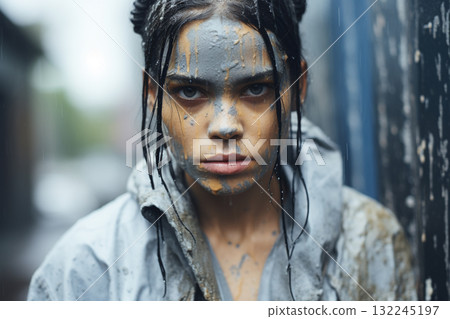 Portrait of a Determined Woman with Paint Splatters Portrait of a Determined Woman with Paint Splatters 132245197