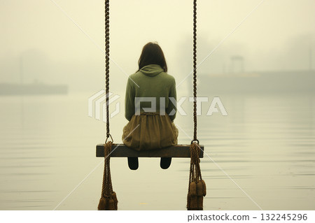 Solitude on a Foggy Lake 132245296