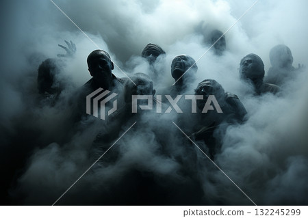 Ethereal Figures Emerging from Mist 132245299
