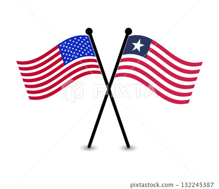 American Flags Crossed Patriotic Emblem. American Flags Crossed Patriotic Emblem. 132245387