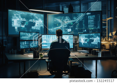 Security Expert Monitoring Surveillance Footage Security Expert Monitoring Surveillance Footage 132245517