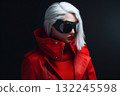Stylish Woman in Red with Sunglasses 132245598