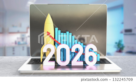 The Rocket and 2026 Chart for Business concept 3d Rendering. 132245709