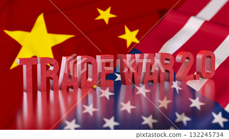 The Trade war 2 on USA and China Flag for Business concept 3d Rendering. 132245734