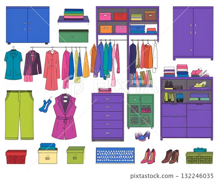 Closet, storage, clothes set 132246035