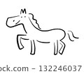 水墨畫中可愛的笑臉馬2026新年素材單色 132246037