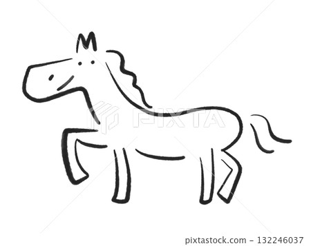 水墨畫中可愛的笑臉馬2026新年素材單色 132246037