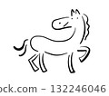 水墨畫中可愛的笑臉馬2026新年素材單色 132246046