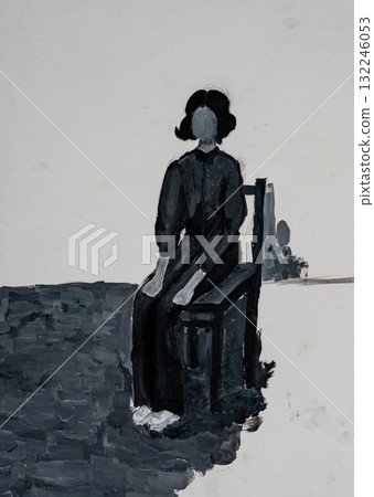 Figure seated on a chair in a monochrome style artwork Figure seated on a chair in a monochrome style artwork 132246053