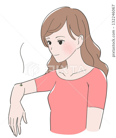 Illustration of a woman applying moxibustion to her arm Illustration of a woman applying moxibustion to her arm 132246067