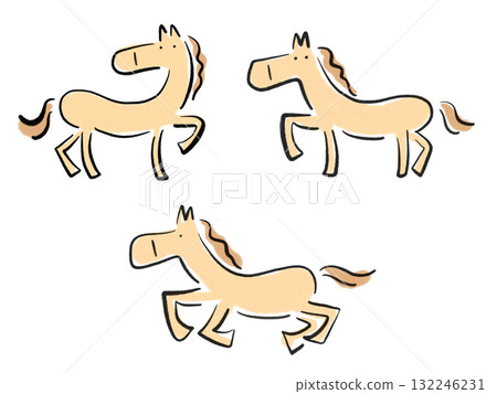 一組可愛的水墨馬奔跑2026新年材料 132246231