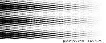 Halftone gradient texture background. Faded pixelated gradation wallpaper. Black and white squared pixel shade. Abstract vanishing comic pop art backdrop. Vector repeating check raster texture overlay 132246253