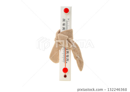 Winter thermometer with a scarf, isolated on white, PNG Winter thermometer with a scarf, isolated on white, PNG 132246368