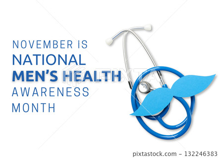 Blue stethoscope with a cutout mustache on a white background 132246383