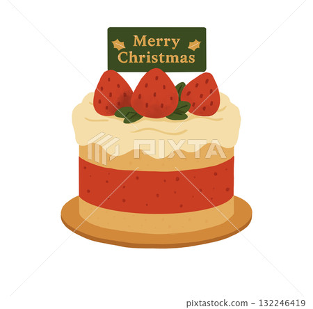 Strawberry Christmas Cake Illustration 132246419