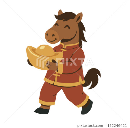 Lunar New Year Horse Holding Gold Ingot 132246421