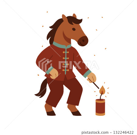 Lunar New Year Horse and Firecrackers 132246422