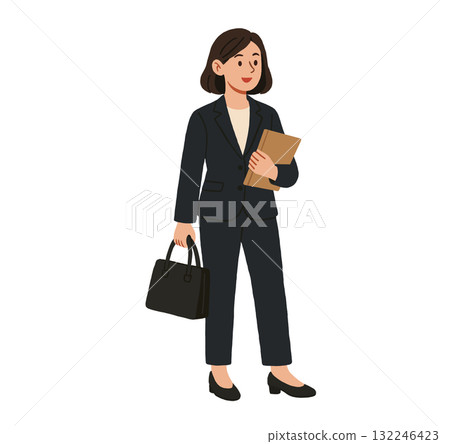 女商人拿著文件夾的插圖 女商人拿著文件夾的插圖 132246423