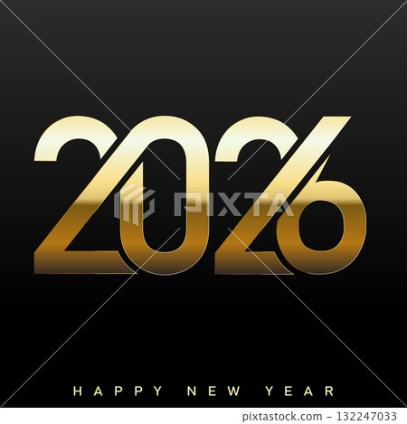 Luxury Happy New Year 2026 with dynamic bold golden typography. Vector 132247033