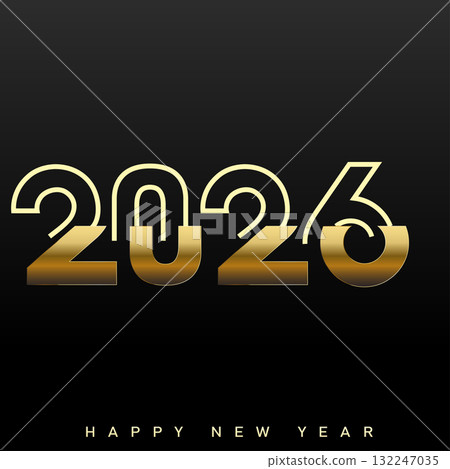 Modern futuristic Happy New Year 2026 logo with gold and outline typography. Vector 132247035