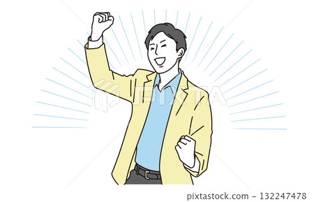 Illustration material of a young man raising his fist and making a fist pump 132247478