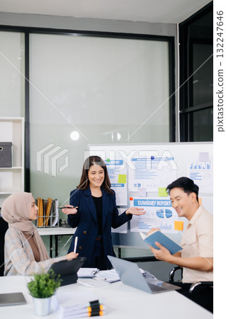 Business team discuss at meeting room. working together with laptop ,tablet and smart phone on desk Financial accountant at office 132247646