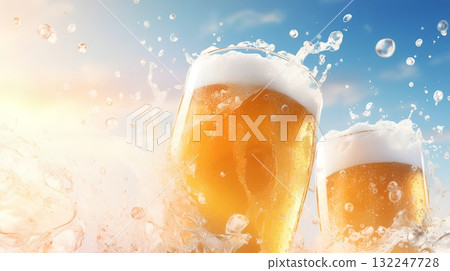 Draft beer poured into a glass 132247728