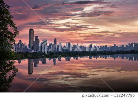 Bangkok business district at sunset time. 132247796