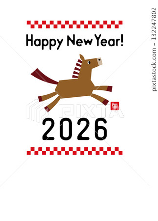 馬年（2026年，令和8年）新年賀卡設計 - 馬插圖 - 新年賀卡尺寸17 132247802