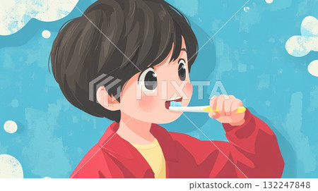 Boy brushing tooth 132247848