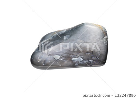 Silver tiger eye gemstone on white background 132247890