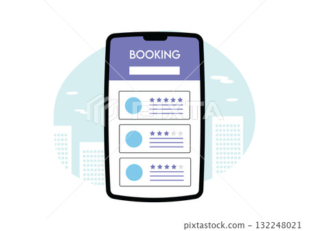 Illustration of a reservation site displayed on a smartphone screen Illustration of a reservation site displayed on a smartphone screen 132248021