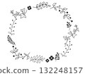 Hand-drawn monochrome round frame material of natural plants 132248157