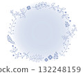 Blue hand-drawn natural plant round frame material 132248159