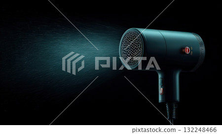 Modern Hair Dryer with Cool Air Feature Against Dark Background 132248466