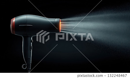 Professional Hair Dryer with Water Mist Function on Dark Background 132248467