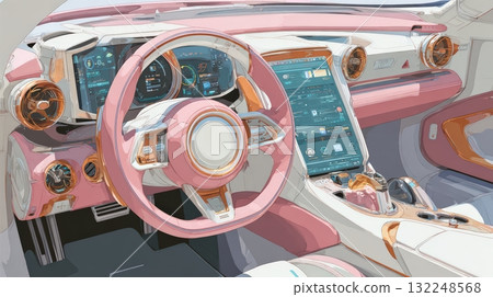 Futuristic Car Interior Design with Pink and White Color Scheme Futuristic Car Interior Design with Pink and White Color Scheme 132248568