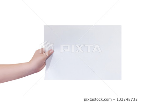 Hand holding a blank white sheet of paper. Hand holding a blank white sheet of paper. 132248732
