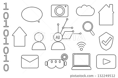 人工智慧和數位簡單圖示集 132249512