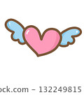 Hand drawn pink heart with blue wings and brown outline, conveying sense of whimsy and love. design is simple and cartoonish, perfect for playful or romantic themes. Transparent background 132249815