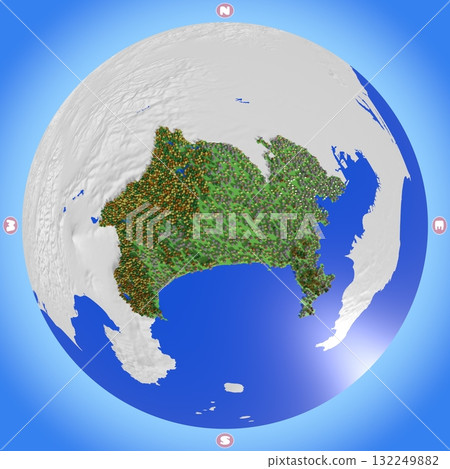 A planet-style map of Kanagawa Prefecture that beautifully recreates elevation, forests, and residential areas. 132249882