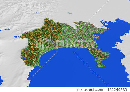 A cute map of Kanagawa Prefecture showing elevation, forests, and residential areas A cute map of Kanagawa Prefecture showing elevation, forests, and residential areas 132249883