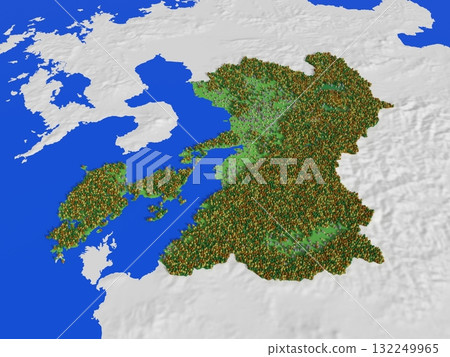 A cute map of Kumamoto Prefecture showing elevation, forests, and residential areas A cute map of Kumamoto Prefecture showing elevation, forests, and residential areas 132249965